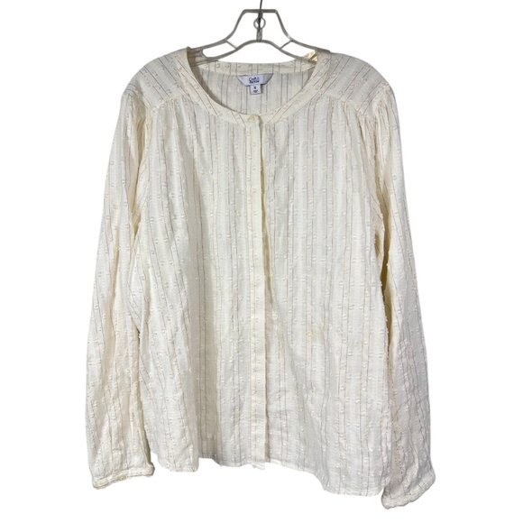Croft & Barrow Womens XL White Gold Striped Textured Button-Front Blouse - Picture 2 of 16